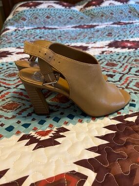 Vince Camuto Taupe Open-Toe Slingback Heels